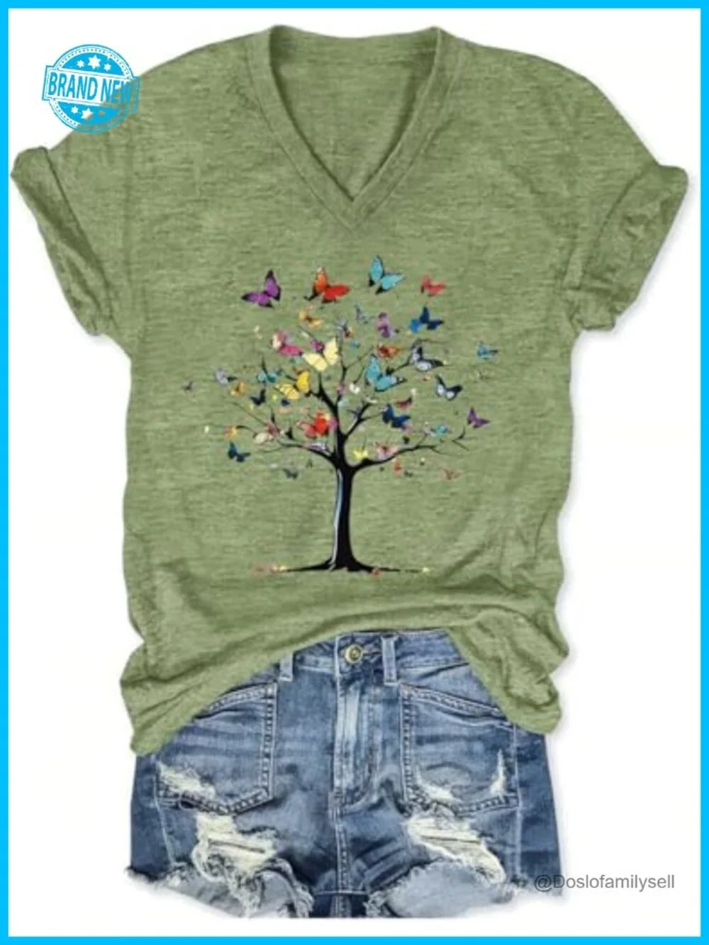 Women's V-Neck Graphic Tee Cotton Blend Short Sleeve T-Shirt Summer Top